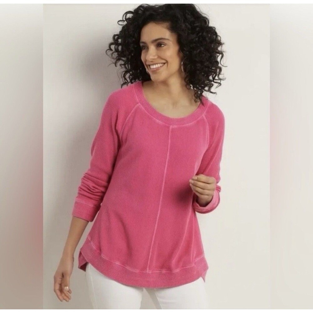 Soft Surroundings Tunic Top Size M Pink Waffle Knit Cotton Long Sleeve Darby